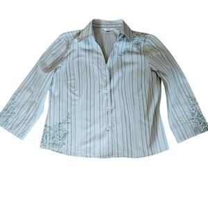 Christopher & Banks Green striped embroidered Blouse Size Small